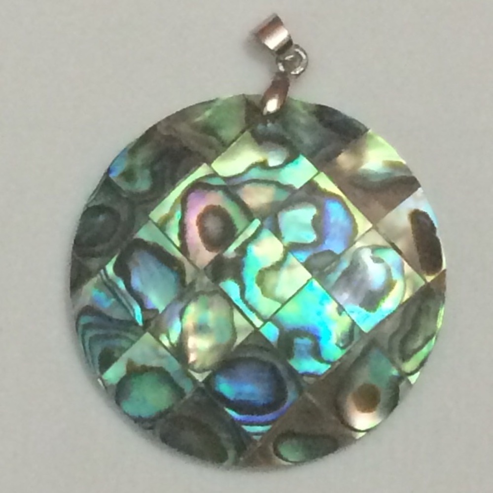 Round Iridescent Shell Statement Pendant - image 3